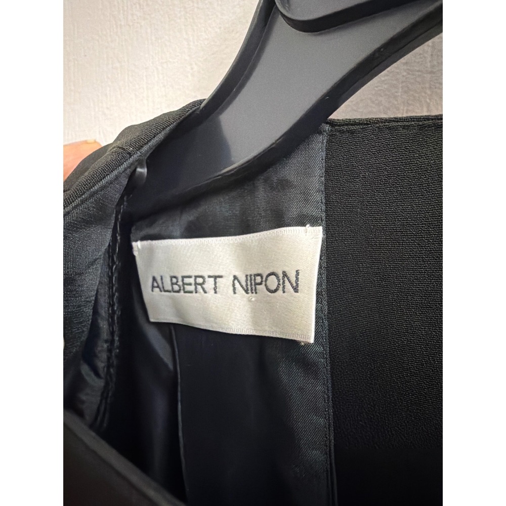 Albert Nipon Dress Vintage 80s Cocktail Womens 6 Black Gold Metallic Trim Sheath - Picture 7 of 8